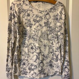 Talbots White and Blue Long Sleeve Blouse